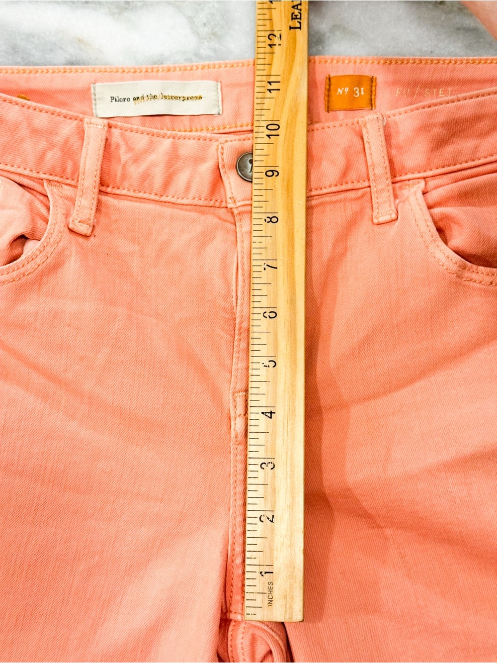 Pilcro Coral-Peach Cropped Skinny Jeans Stet Fit Sz 31 - Picture 7 of 8